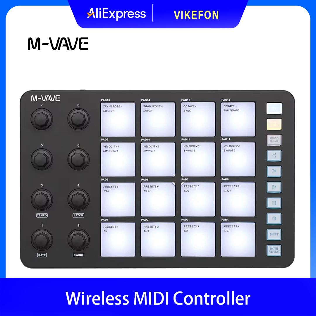 Midi Controller Pad - M-VAVE SMC-PAD คอนโทรลเลอร์ MIDI ไร้สาย เหมาะสำหรับคีย์บอร์ดเพอร์คัชชัน